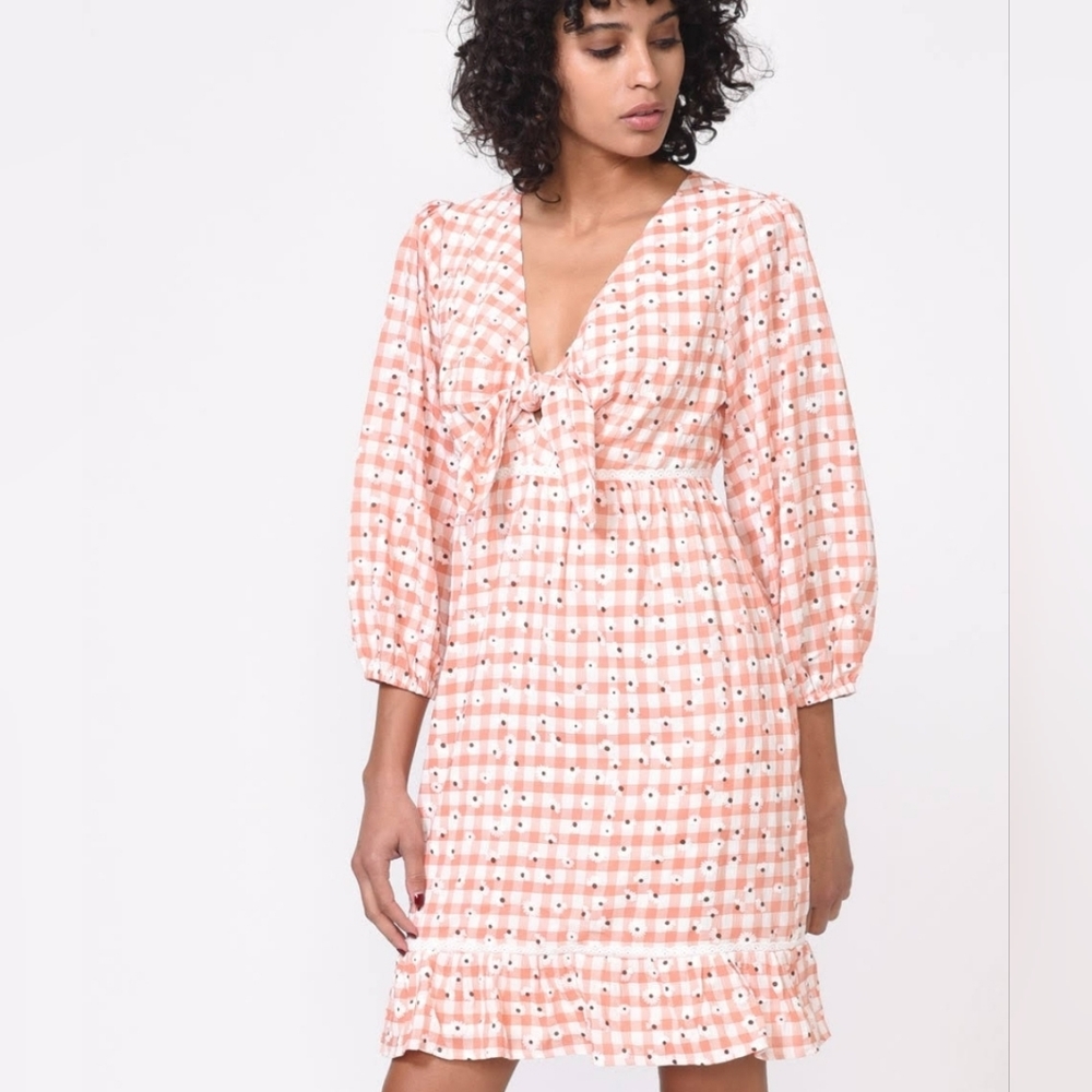 Greylin Womens Dorothy Daisy Gingham Cottagecore Dress. Size Small